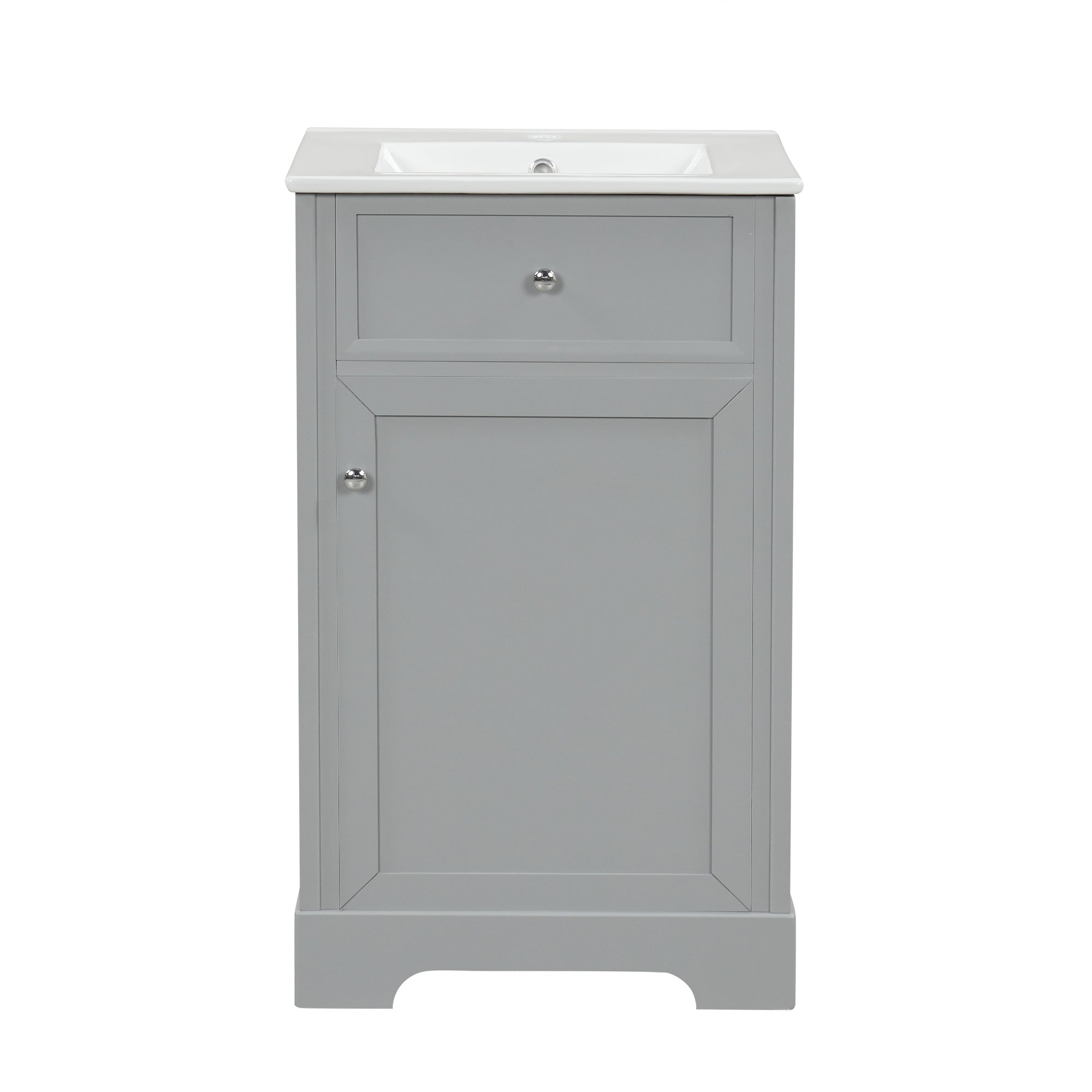 VanityFus 20-in Bathroom Vanity Gray Single Sink Combo with Ceramic Top 1 Soft Close Door Adjustable Shelves