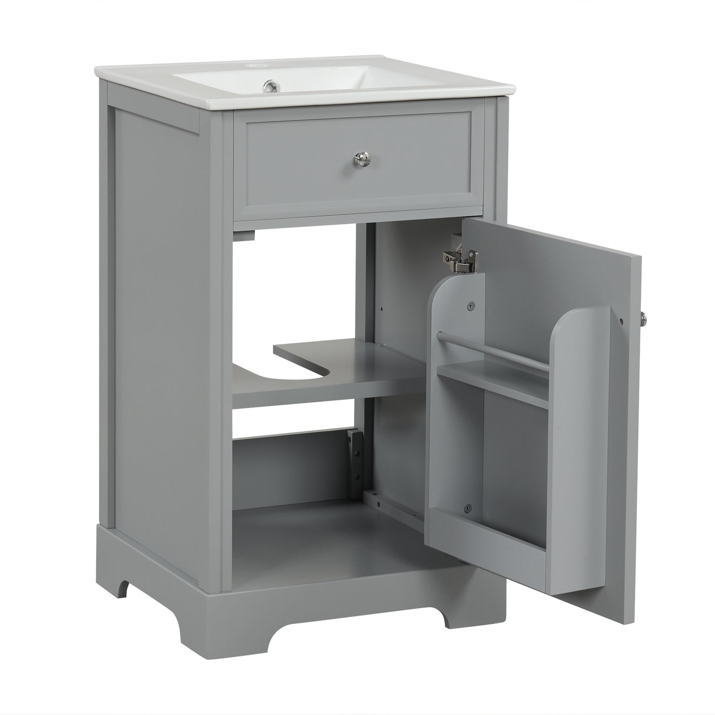 VanityFus 20-in Bathroom Vanity Gray Single Sink Combo with Ceramic Top 1 Soft Close Door Adjustable Shelves