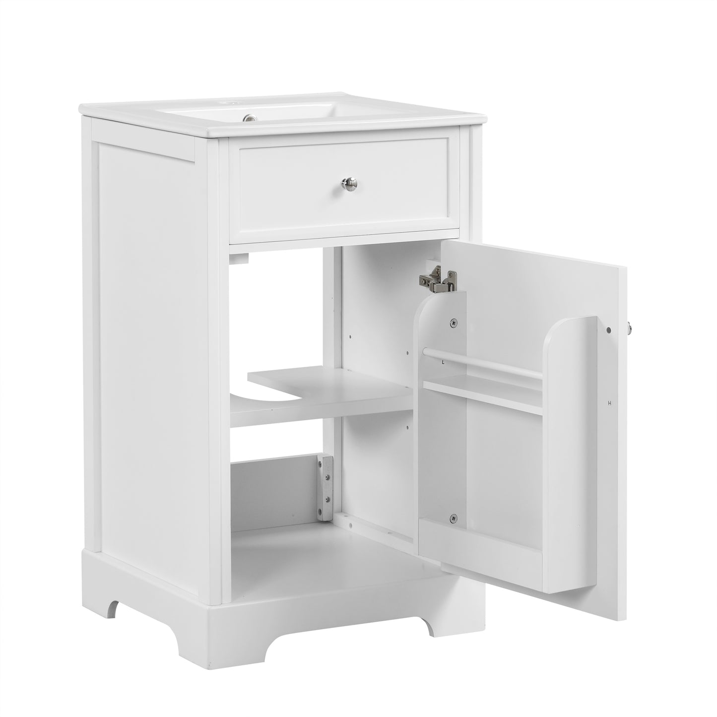 VanityFus 20-in Bathroom Vanity White Single Sink Combo with Ceramic Top 1 Soft Close Door Adjustable Shelves