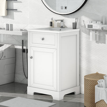 VanityFus 20-in Bathroom Vanity White Single Sink Combo with Ceramic Top 1 Soft Close Door Adjustable Shelves