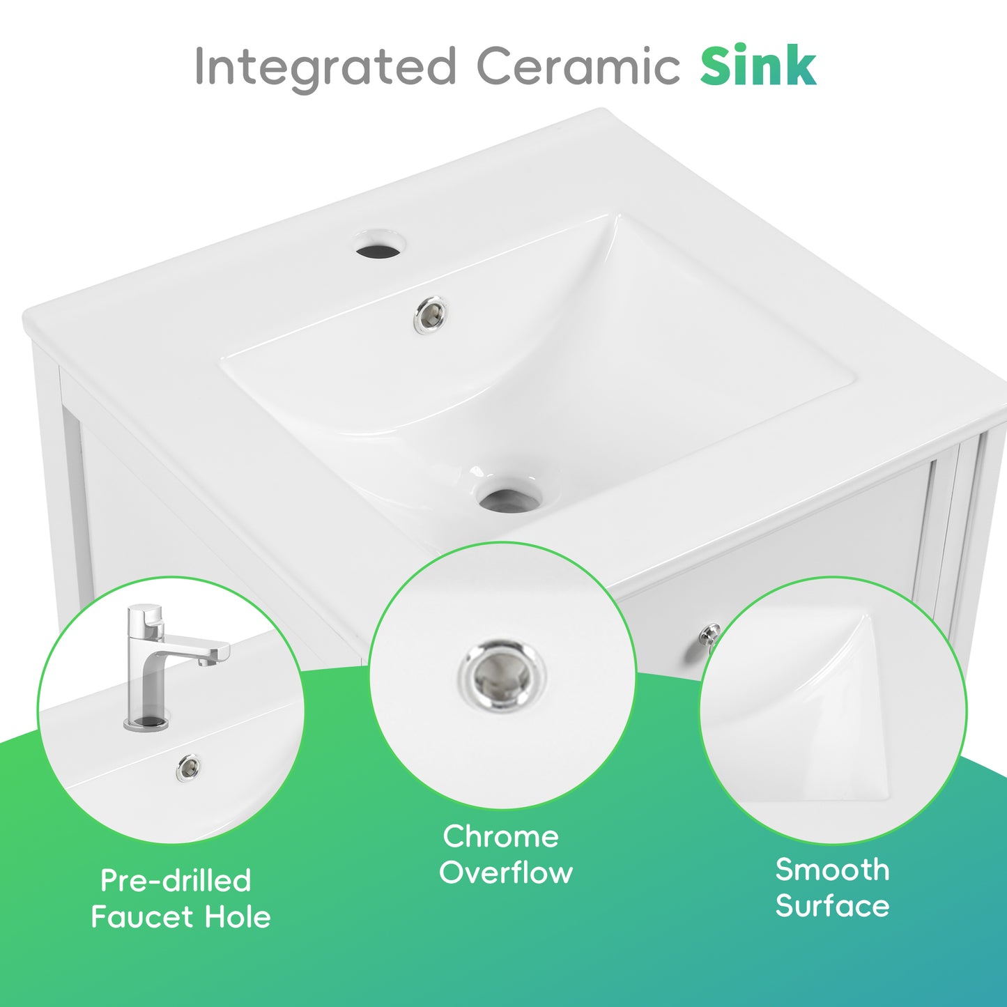 VanityFus 20-in Bathroom Vanity White Single Sink Combo with Ceramic Top 1 Soft Close Door Adjustable Shelves