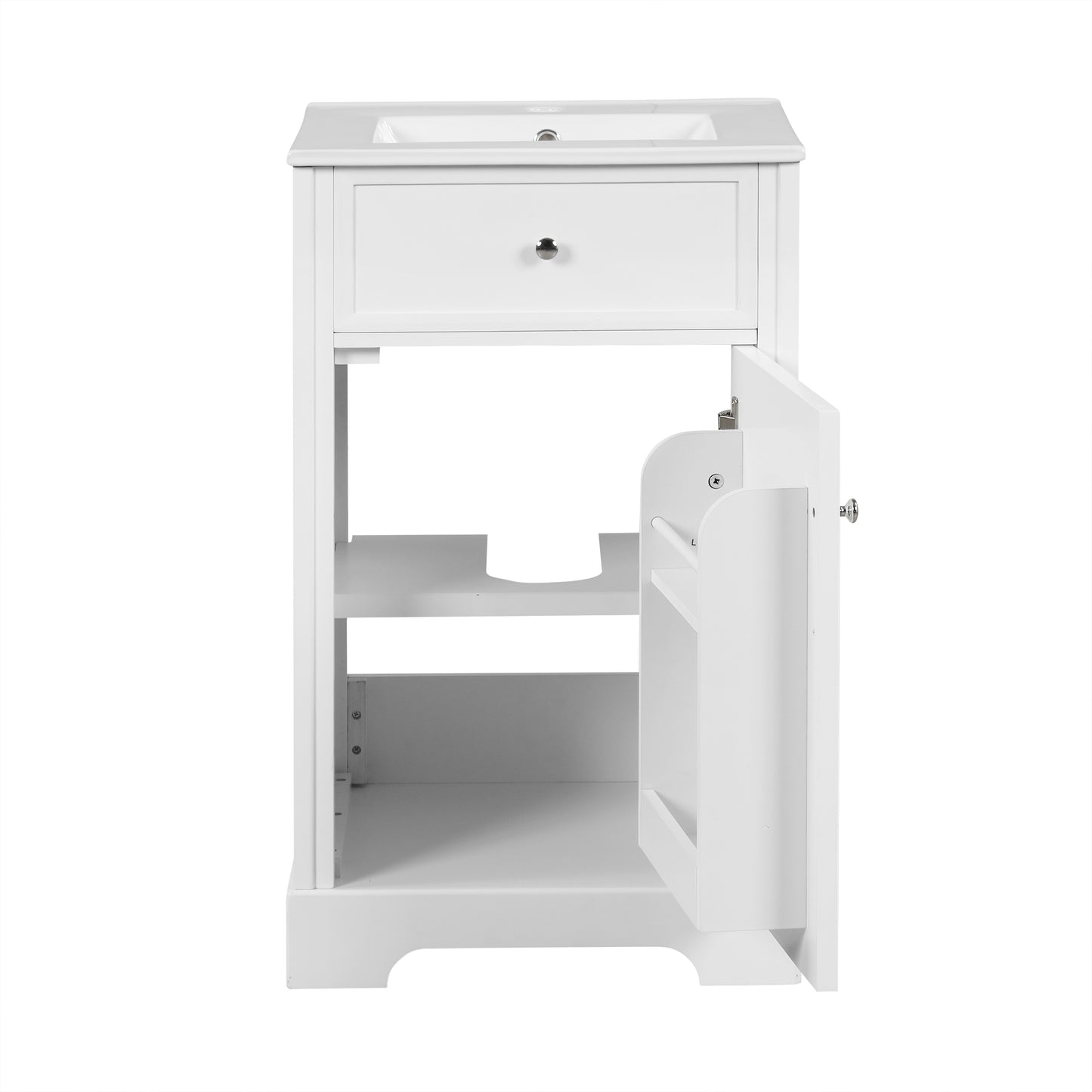 VanityFus 20-in Bathroom Vanity White Single Sink Combo with Ceramic Top 1 Soft Close Door Adjustable Shelves