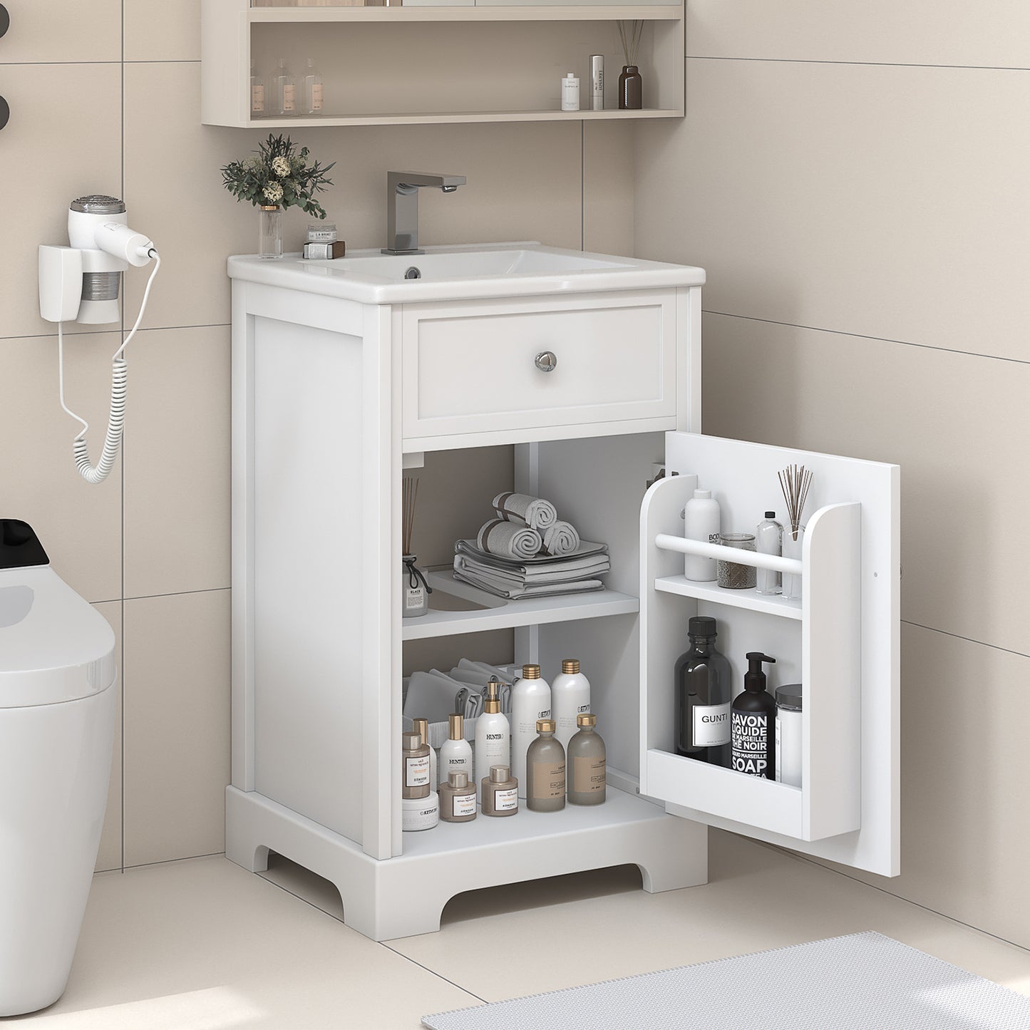 VanityFus 20-in Bathroom Vanity White Single Sink Combo with Ceramic Top 1 Soft Close Door Adjustable Shelves
