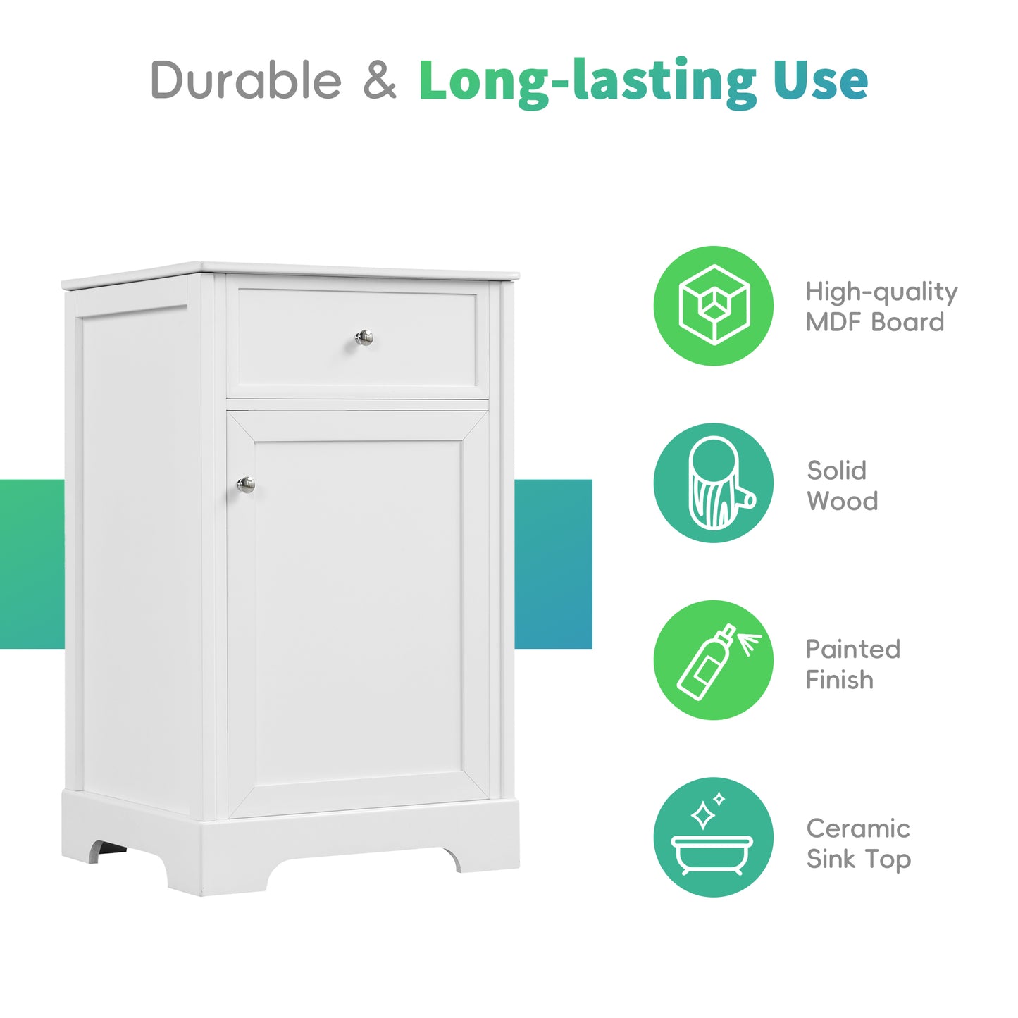VanityFus 20-in Bathroom Vanity White Single Sink Combo with Ceramic Top 1 Soft Close Door Adjustable Shelves
