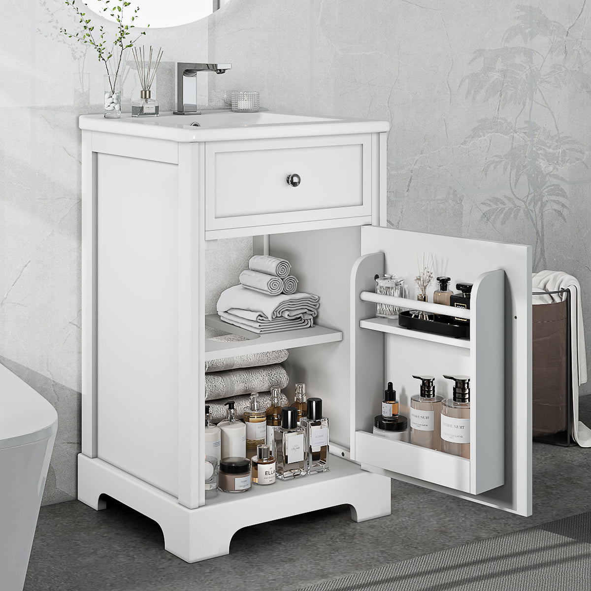 VanityFus 20-in Bathroom Vanity White Single Sink Combo with Ceramic Top 1 Soft Close Door Adjustable Shelves
