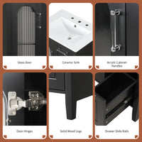 VanityFus 24-in Bathroom Vanity Black Single Sink Combo with Ceramic Top 1 Soft Close Door 2 Drawers Adjustable Shelves