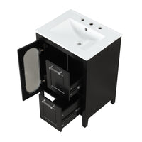 VanityFus 24-in Bathroom Vanity Black Single Sink Combo with Ceramic Top 1 Soft Close Door 2 Drawers Adjustable Shelves