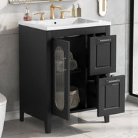 VanityFus 24-in Bathroom Vanity Black Single Sink Combo with Ceramic Top 1 Soft Close Door 2 Drawers Adjustable Shelves