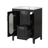 VanityFus 24-in Bathroom Vanity Black Single Sink Combo with Ceramic Top 1 Soft Close Door 2 Drawers Adjustable Shelves