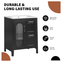VanityFus 24-in Bathroom Vanity Black Single Sink Combo with Ceramic Top 1 Soft Close Door 2 Drawers Adjustable Shelves
