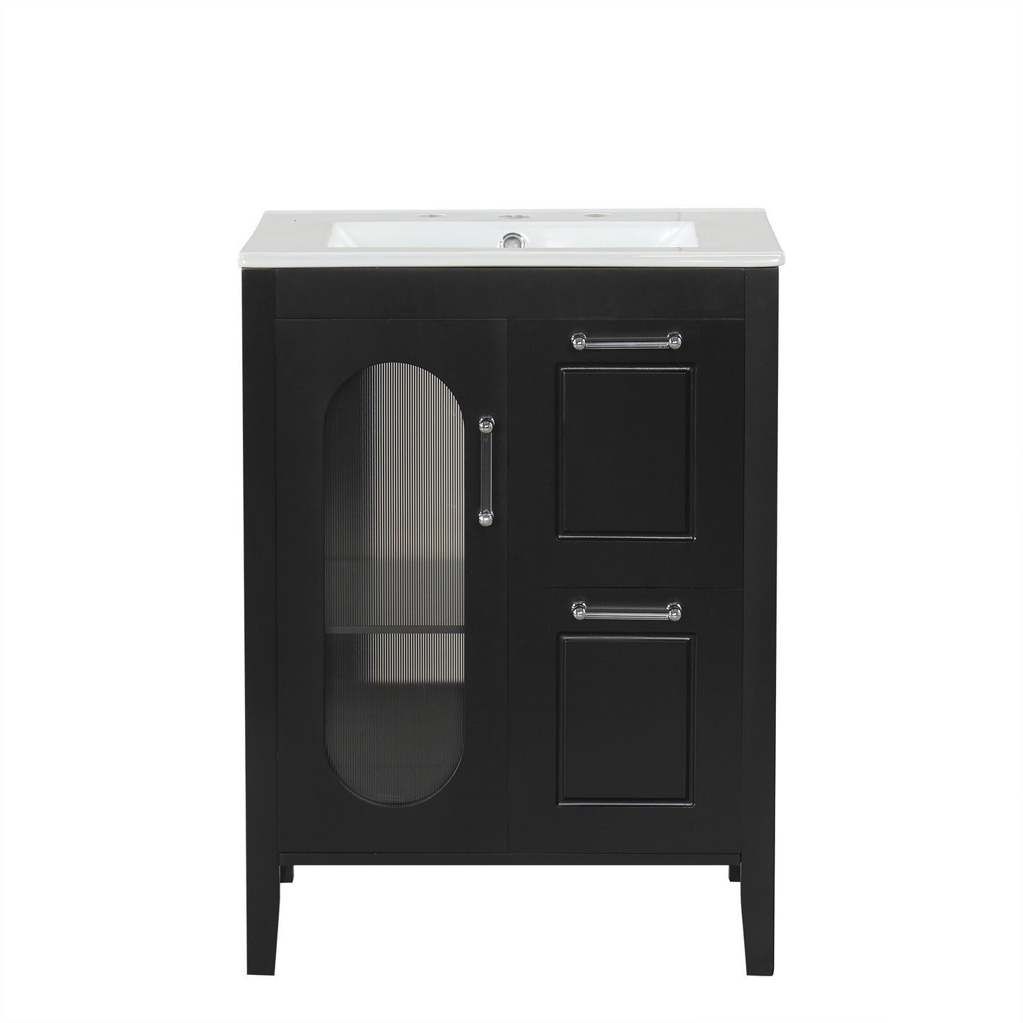 VanityFus 24-in Bathroom Vanity Black Single Sink Combo with Ceramic Top 1 Soft Close Door 2 Drawers Adjustable Shelves