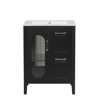 VanityFus 24-in Bathroom Vanity Black Single Sink Combo with Ceramic Top 1 Soft Close Door 2 Drawers Adjustable Shelves