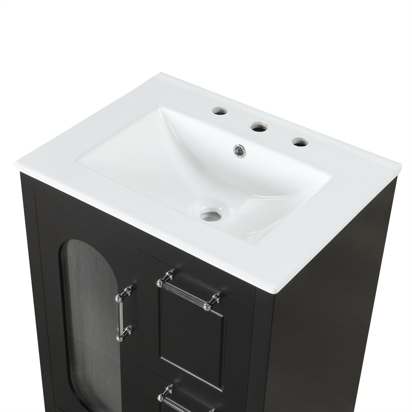 VanityFus 24-in Bathroom Vanity Black Single Sink Combo with Ceramic Top 1 Soft Close Door 2 Drawers Adjustable Shelves