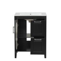 VanityFus 24-in Bathroom Vanity Black Single Sink Combo with Ceramic Top 1 Soft Close Door 2 Drawers Adjustable Shelves