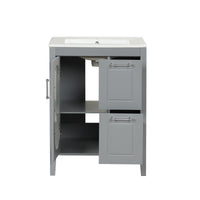 VanityFus 24-in Bathroom Vanity Gray Single Sink Combo with Ceramic Top 1 Soft Close Door 2 Drawers Adjustable Shelves