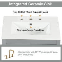 VanityFus 24-in Bathroom Vanity Gray Single Sink Combo with Ceramic Top 1 Soft Close Door 2 Drawers Adjustable Shelves