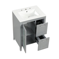 VanityFus 24-in Bathroom Vanity Gray Single Sink Combo with Ceramic Top 1 Soft Close Door 2 Drawers Adjustable Shelves