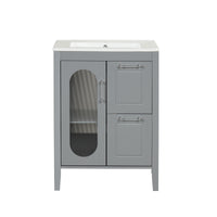VanityFus 24-in Bathroom Vanity Gray Single Sink Combo with Ceramic Top 1 Soft Close Door 2 Drawers Adjustable Shelves