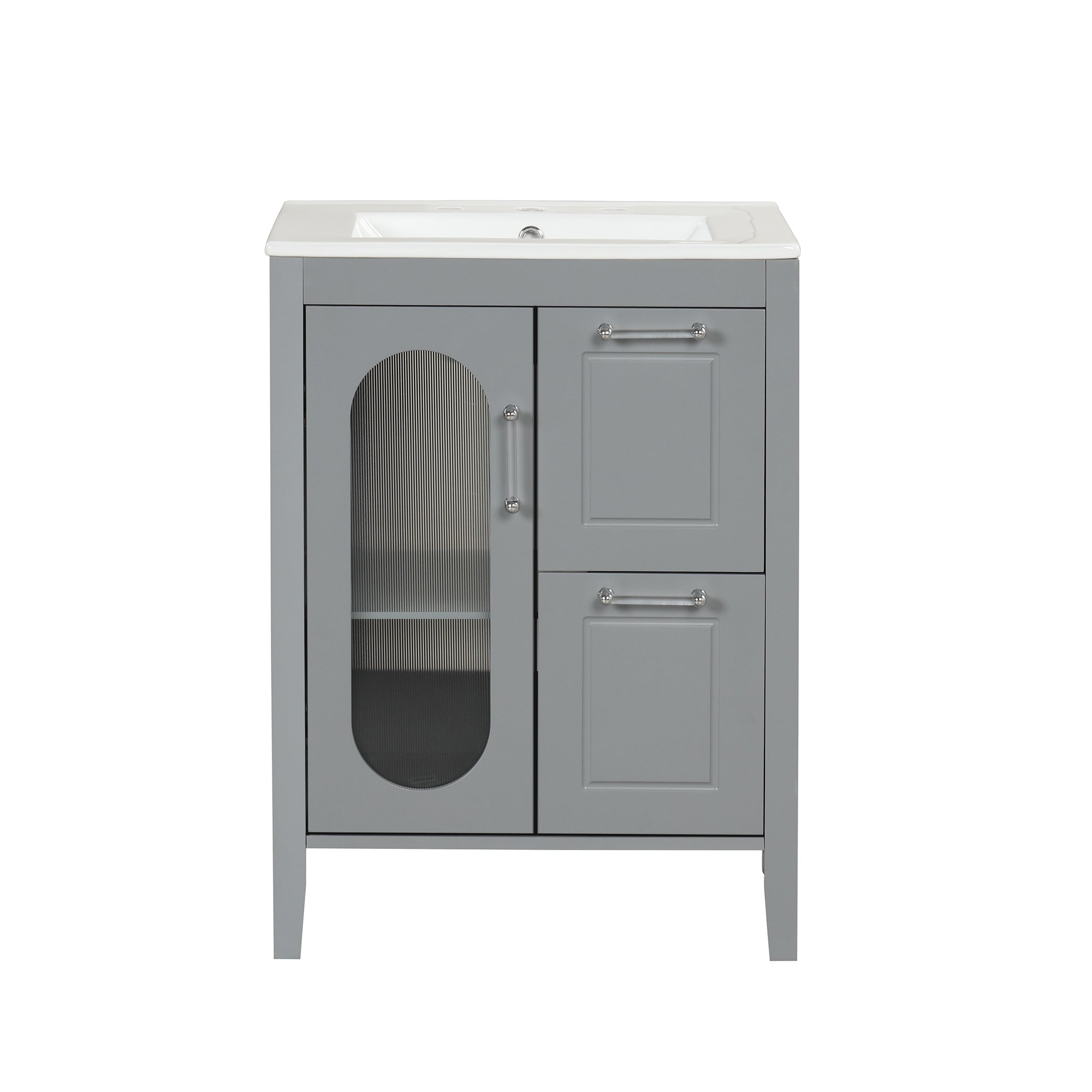 VanityFus 24-in Bathroom Vanity Gray Single Sink Combo with Ceramic Top 1 Soft Close Door 2 Drawers Adjustable Shelves