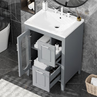VanityFus 24-in Bathroom Vanity Gray Single Sink Combo with Ceramic Top 1 Soft Close Door 2 Drawers Adjustable Shelves