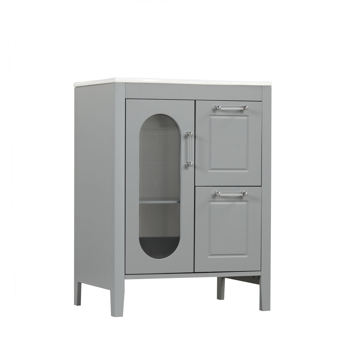 VanityFus 24-in Bathroom Vanity Gray Single Sink Combo with Ceramic Top 1 Soft Close Door 2 Drawers Adjustable Shelves