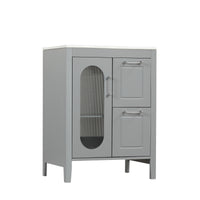 VanityFus 24-in Bathroom Vanity Gray Single Sink Combo with Ceramic Top 1 Soft Close Door 2 Drawers Adjustable Shelves