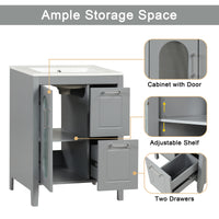 VanityFus 24-in Bathroom Vanity Gray Single Sink Combo with Ceramic Top 1 Soft Close Door 2 Drawers Adjustable Shelves
