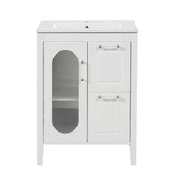 VanityFus 24-in Bathroom Vanity White Single Sink Combo with Ceramic Top 1 Soft Close Door 2 Drawers Adjustable Shelves