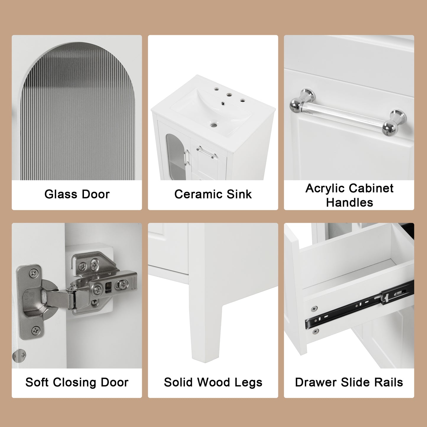 VanityFus 24-in Bathroom Vanity White Single Sink Combo with Ceramic Top 1 Soft Close Door 2 Drawers Adjustable Shelves