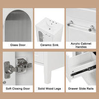 VanityFus 24-in Bathroom Vanity White Single Sink Combo with Ceramic Top 1 Soft Close Door 2 Drawers Adjustable Shelves