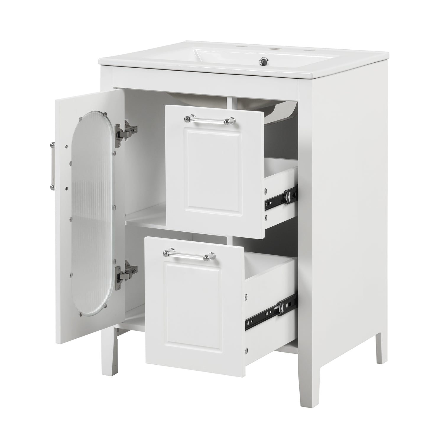 VanityFus 24-in Bathroom Vanity White Single Sink Combo with Ceramic Top 1 Soft Close Door 2 Drawers Adjustable Shelves