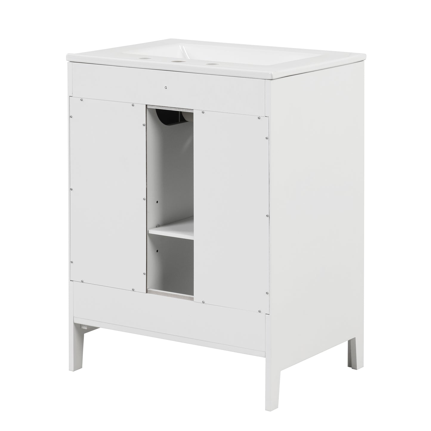 VanityFus 24-in Bathroom Vanity White Single Sink Combo with Ceramic Top 1 Soft Close Door 2 Drawers Adjustable Shelves