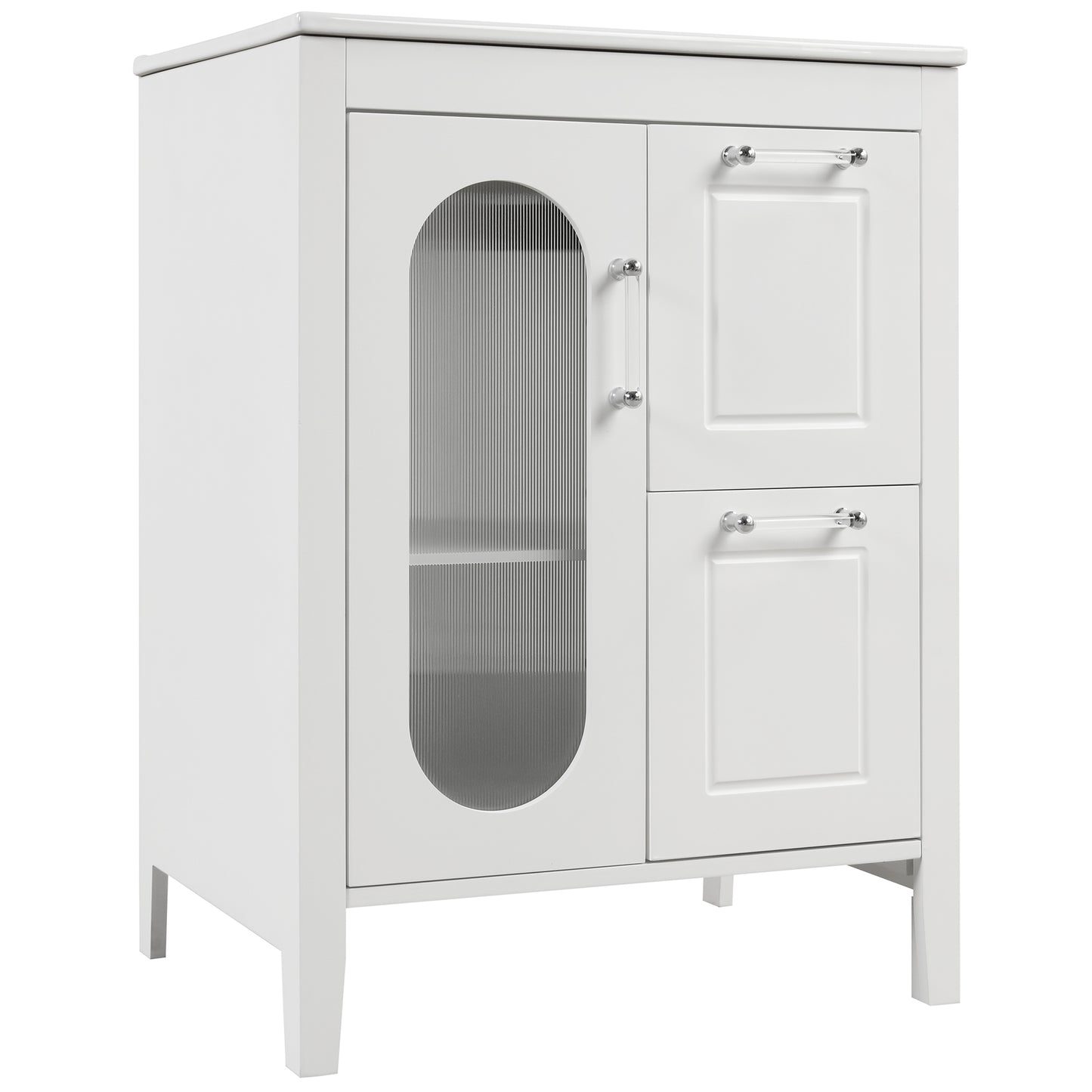 VanityFus 24-in Bathroom Vanity White Single Sink Combo with Ceramic Top 1 Soft Close Door 2 Drawers Adjustable Shelves