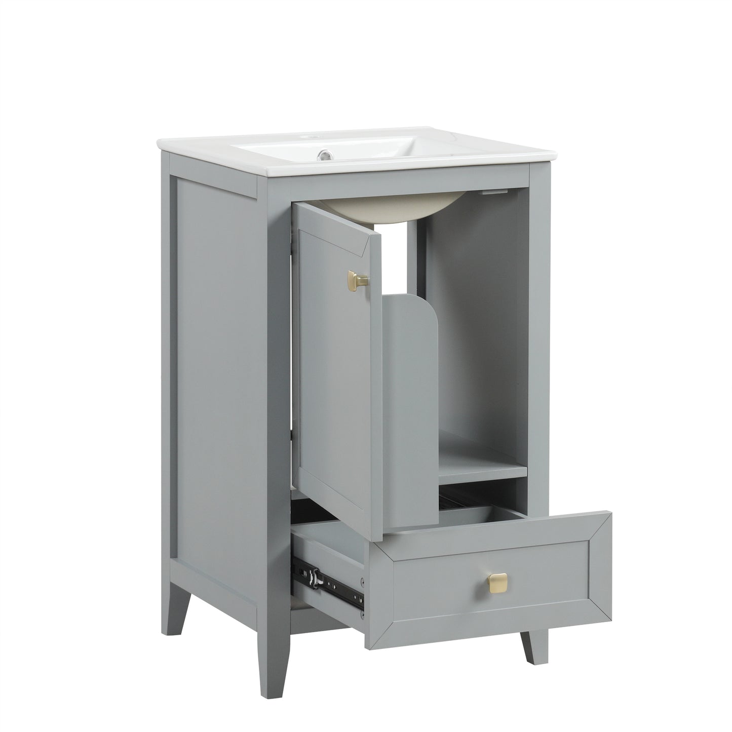 VanityFus 20-in Bathroom Vanity Gray Single Sink Combo with Ceramic Top 1 Soft Close Door 1 Drawer