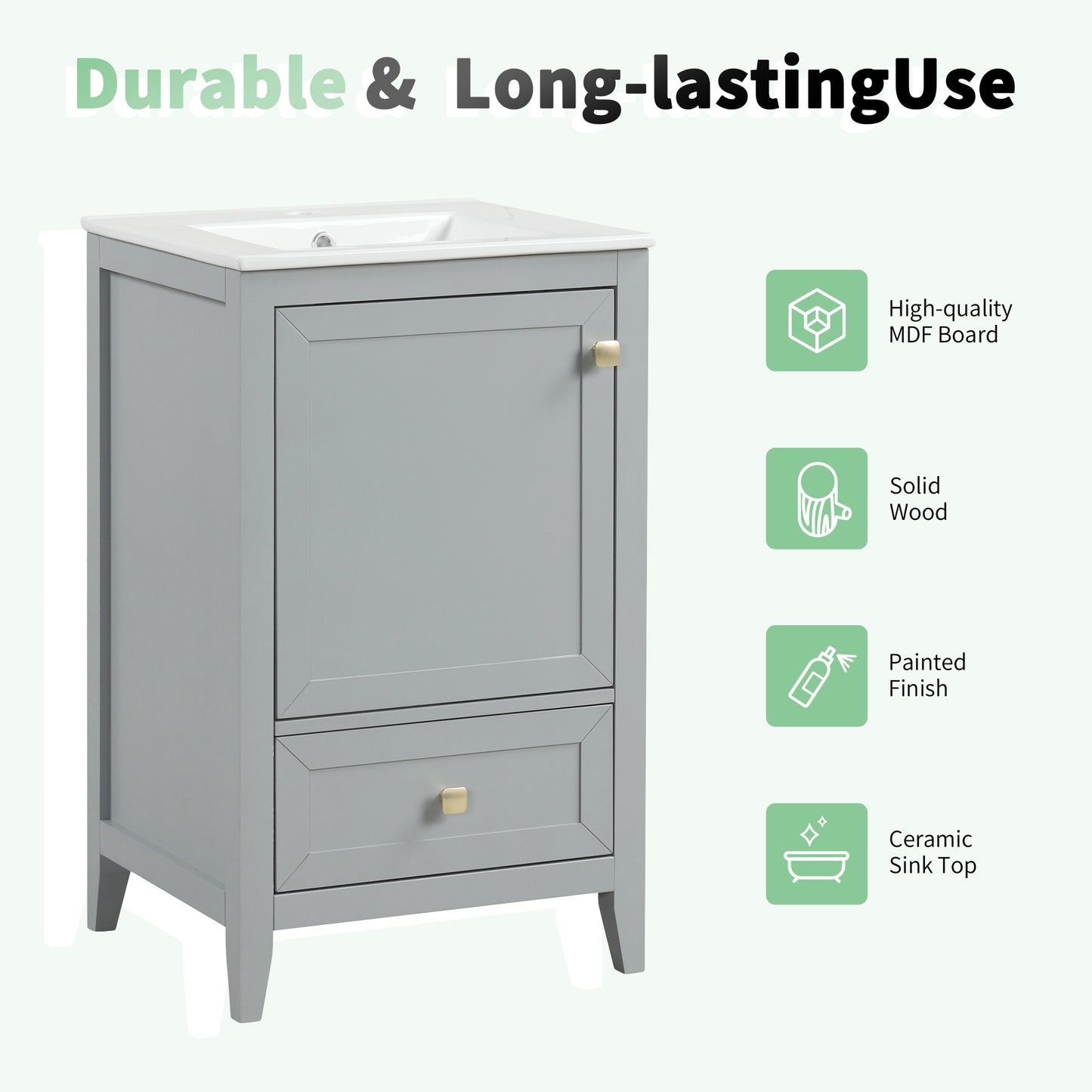 VanityFus 20-in Bathroom Vanity Gray Single Sink Combo with Ceramic Top 1 Soft Close Door 1 Drawer