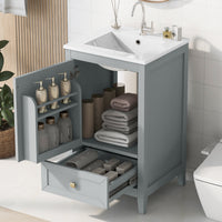 VanityFus 20-in Bathroom Vanity Gray Single Sink Combo with Ceramic Top 1 Soft Close Door 1 Drawer