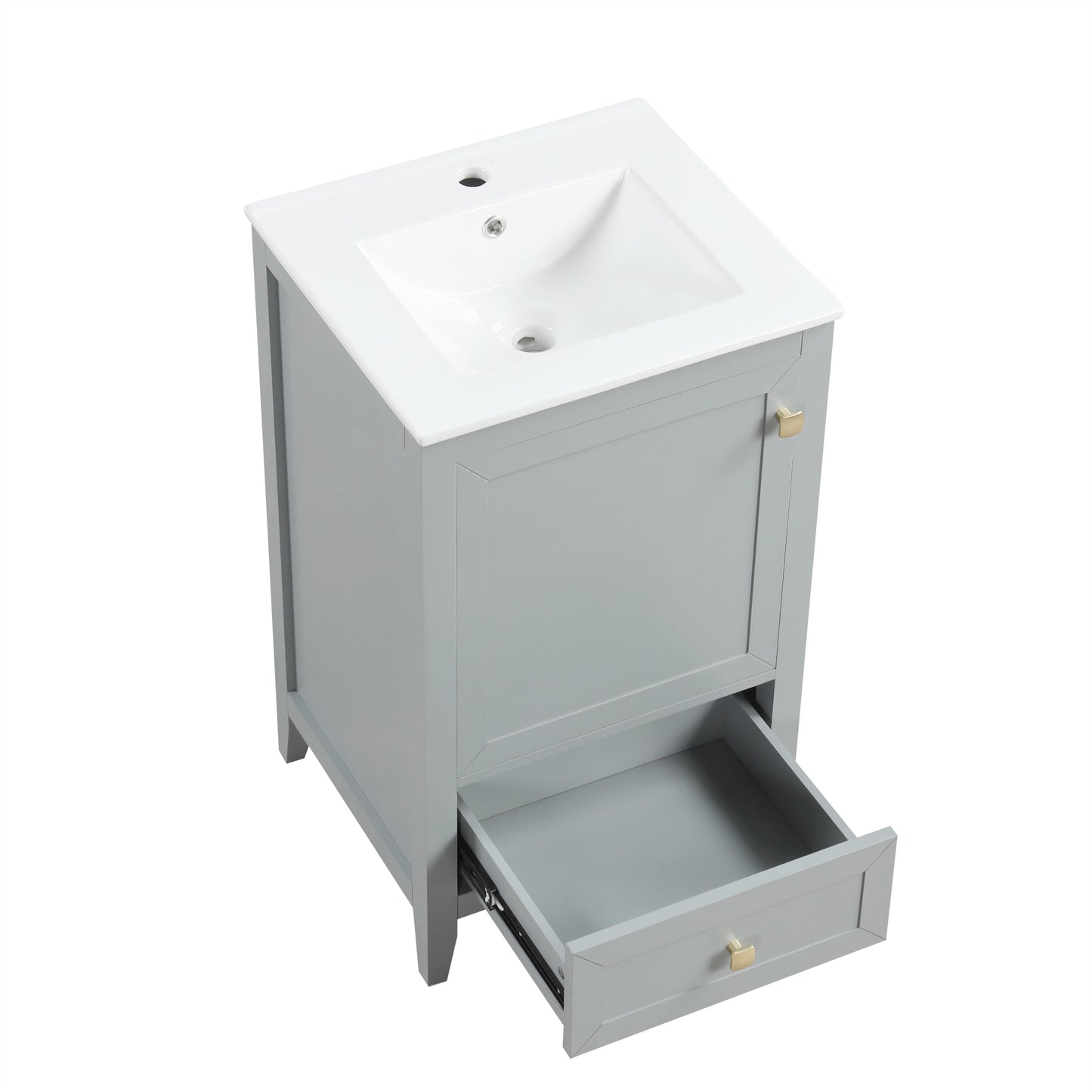 VanityFus 20-in Bathroom Vanity Gray Single Sink Combo with Ceramic Top 1 Soft Close Door 1 Drawer