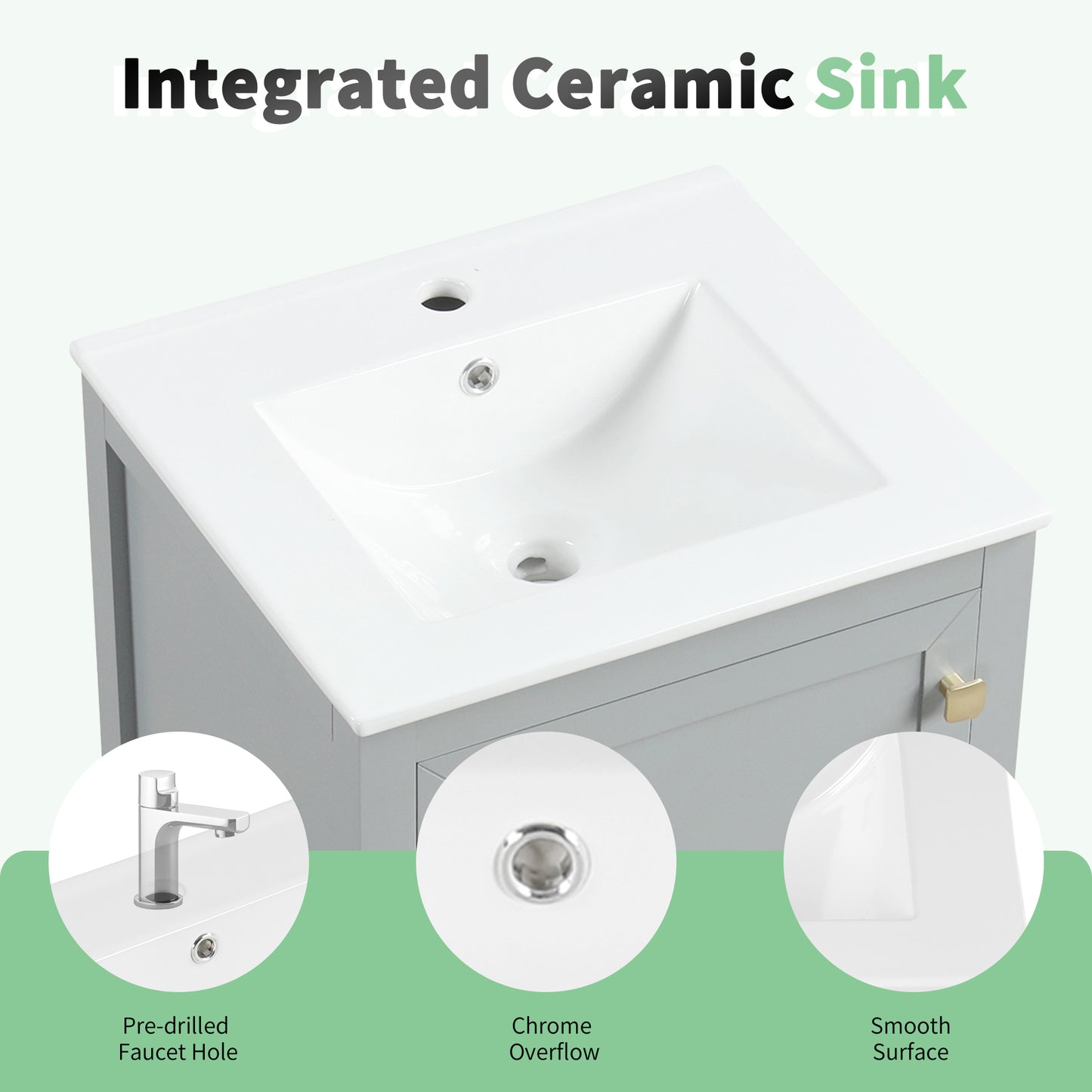VanityFus 20-in Bathroom Vanity Gray Single Sink Combo with Ceramic Top 1 Soft Close Door 1 Drawer