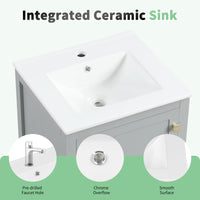 VanityFus 20-in Bathroom Vanity Gray Single Sink Combo with Ceramic Top 1 Soft Close Door 1 Drawer