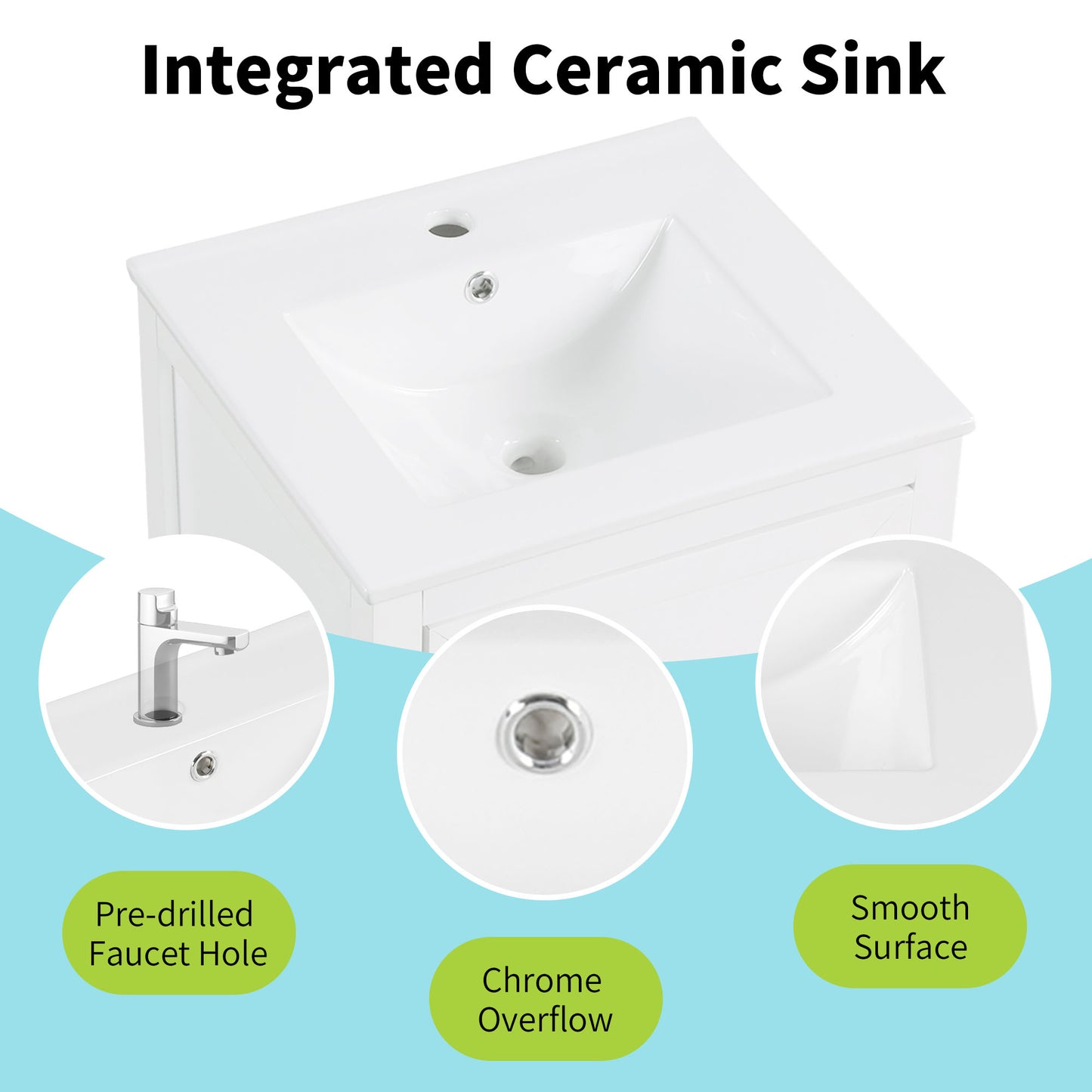 VanityFus 20-in Bathroom Vanity White Single Sink Combo with Ceramic Top 1 Soft Close Door 1 Drawer