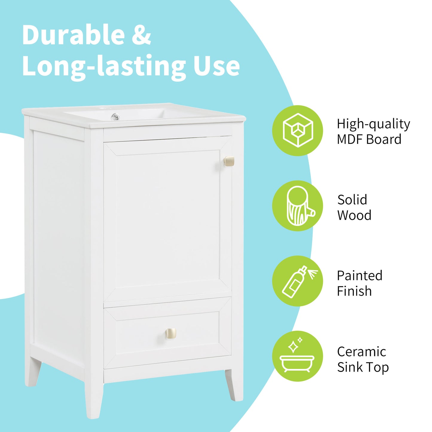 VanityFus 20-in Bathroom Vanity White Single Sink Combo with Ceramic Top 1 Soft Close Door 1 Drawer