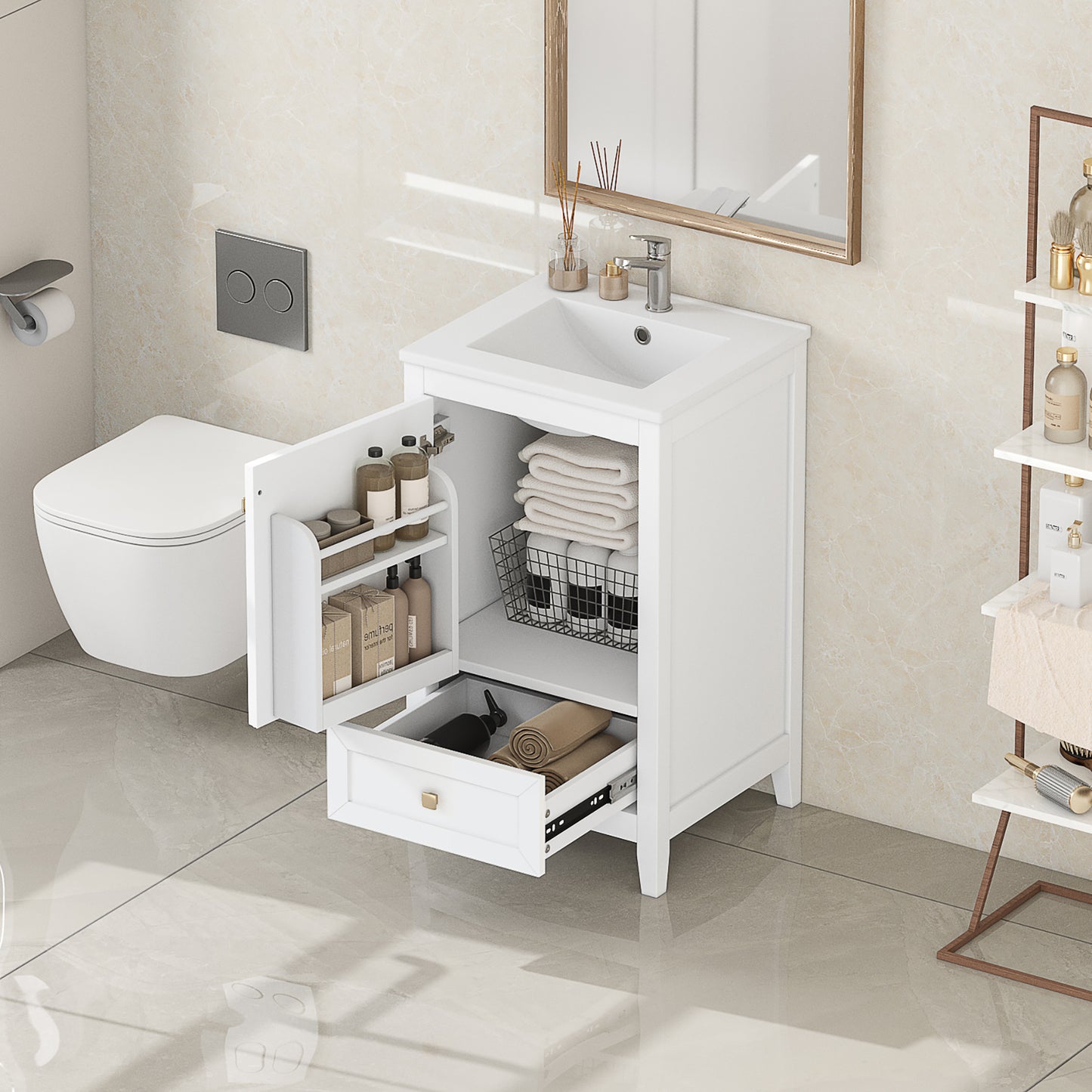 VanityFus 20-in Bathroom Vanity White Single Sink Combo with Ceramic Top 1 Soft Close Door 1 Drawer