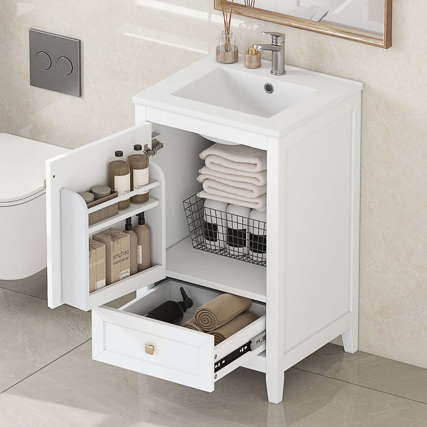 VanityFus 20-in Bathroom Vanity White Single Sink Combo with Ceramic Top 1 Soft Close Door 1 Drawer