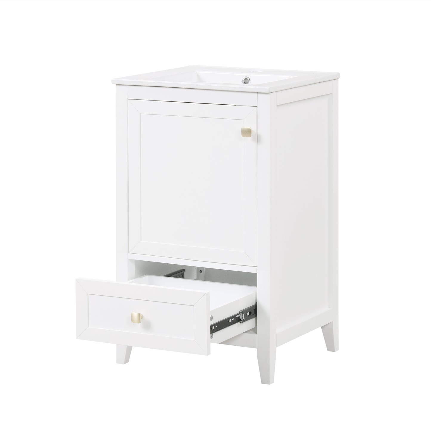 VanityFus 20-in Bathroom Vanity White Single Sink Combo with Ceramic Top 1 Soft Close Door 1 Drawer