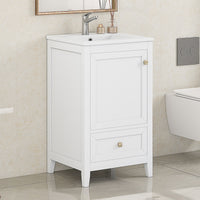 VanityFus 20-in Bathroom Vanity White Single Sink Combo with Ceramic Top 1 Soft Close Door 1 Drawer