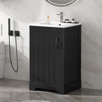 VanityFus 20-in Bathroom Vanity Black Single Sink Combo with Ceramic Top 1 Soft Close Door Adjustable Shelves