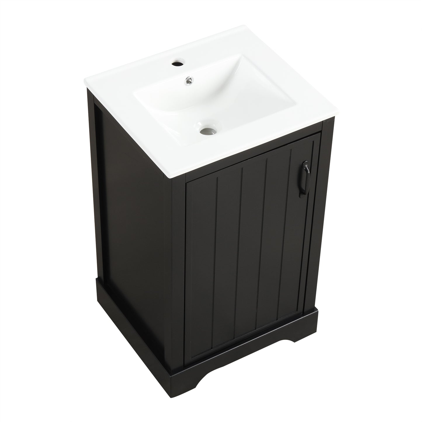 VanityFus 20-in Bathroom Vanity Black Single Sink Combo with Ceramic Top 1 Soft Close Door Adjustable Shelves