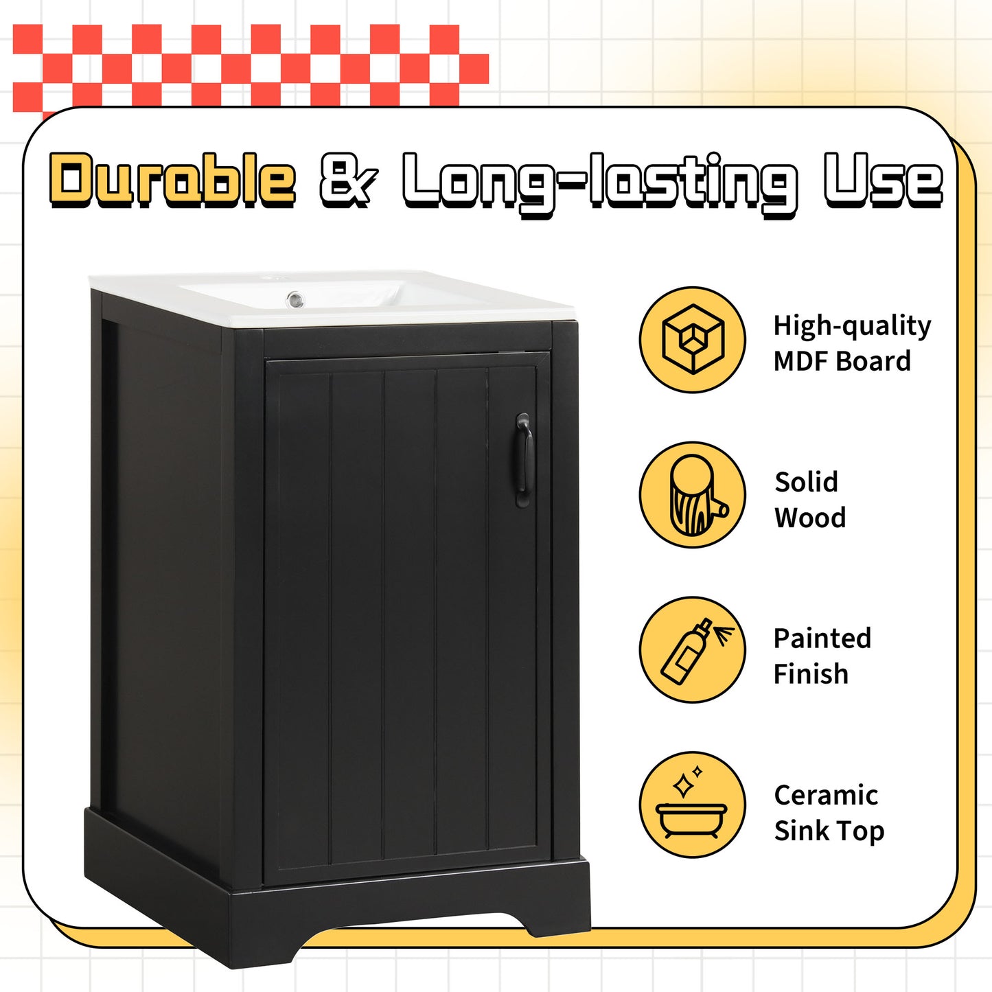 VanityFus 20-in Bathroom Vanity Black Single Sink Combo with Ceramic Top 1 Soft Close Door Adjustable Shelves