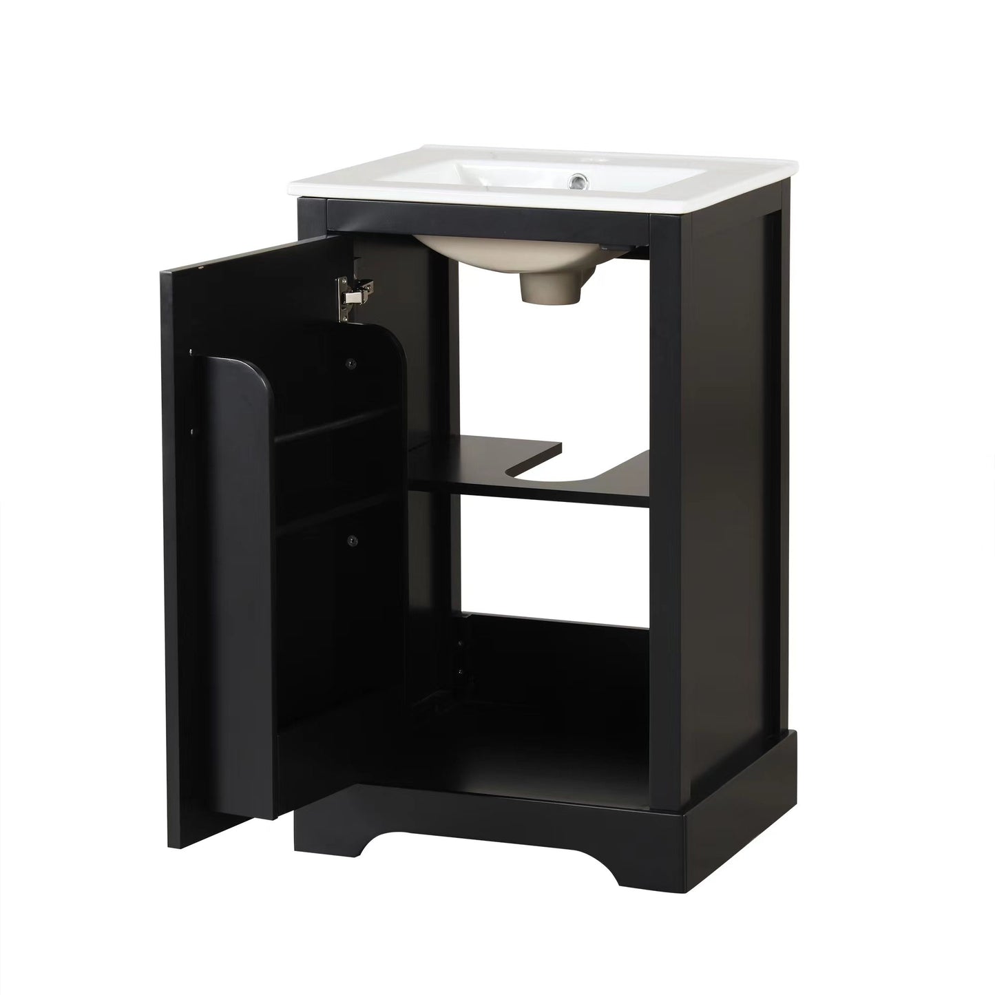 VanityFus 20-in Bathroom Vanity Black Single Sink Combo with Ceramic Top 1 Soft Close Door Adjustable Shelves