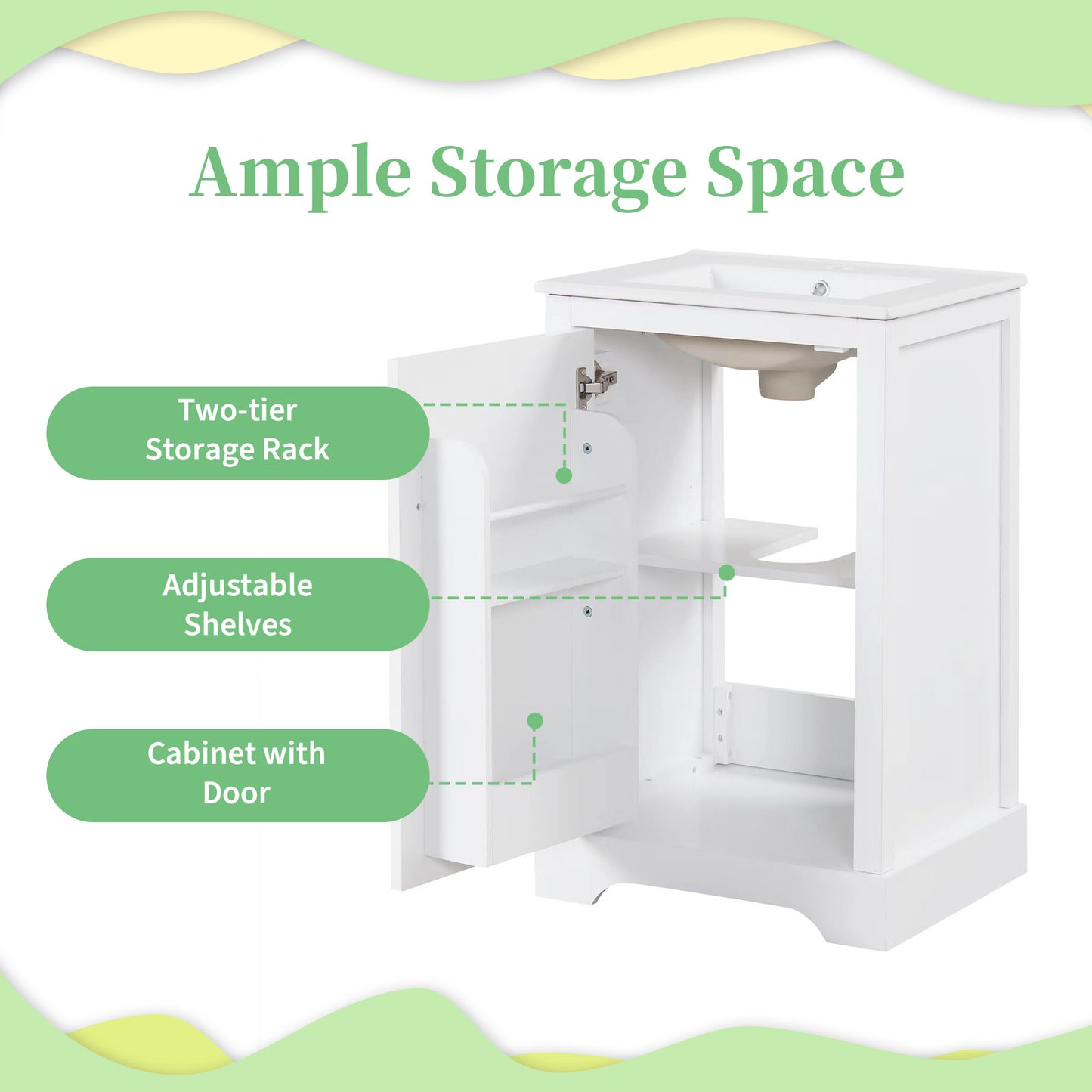 VanityFus 20-in Bathroom Vanity White Single Sink Combo with Ceramic Top 1 Soft Close Door Adjustable Shelves